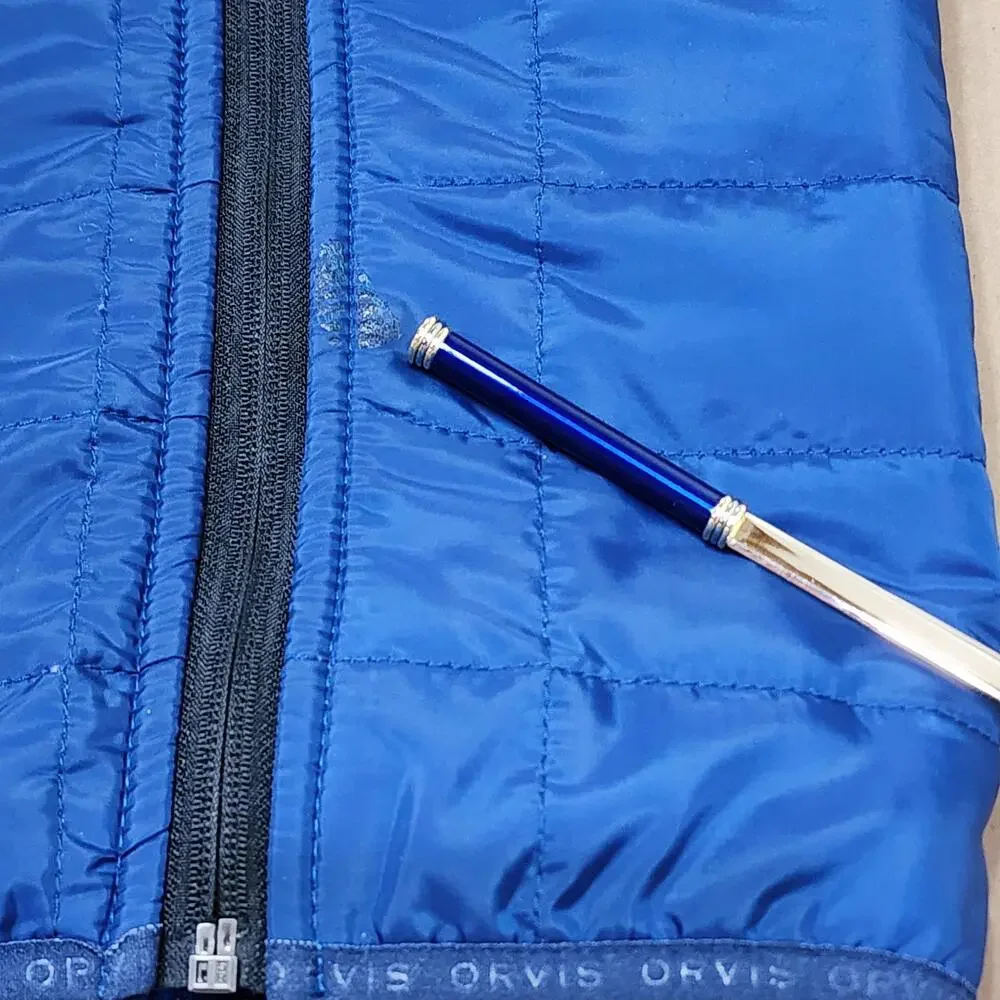 Orvis Jacket Mens Large Blue Quilted Fleece Full Zip Insulated Outdoor Hiking